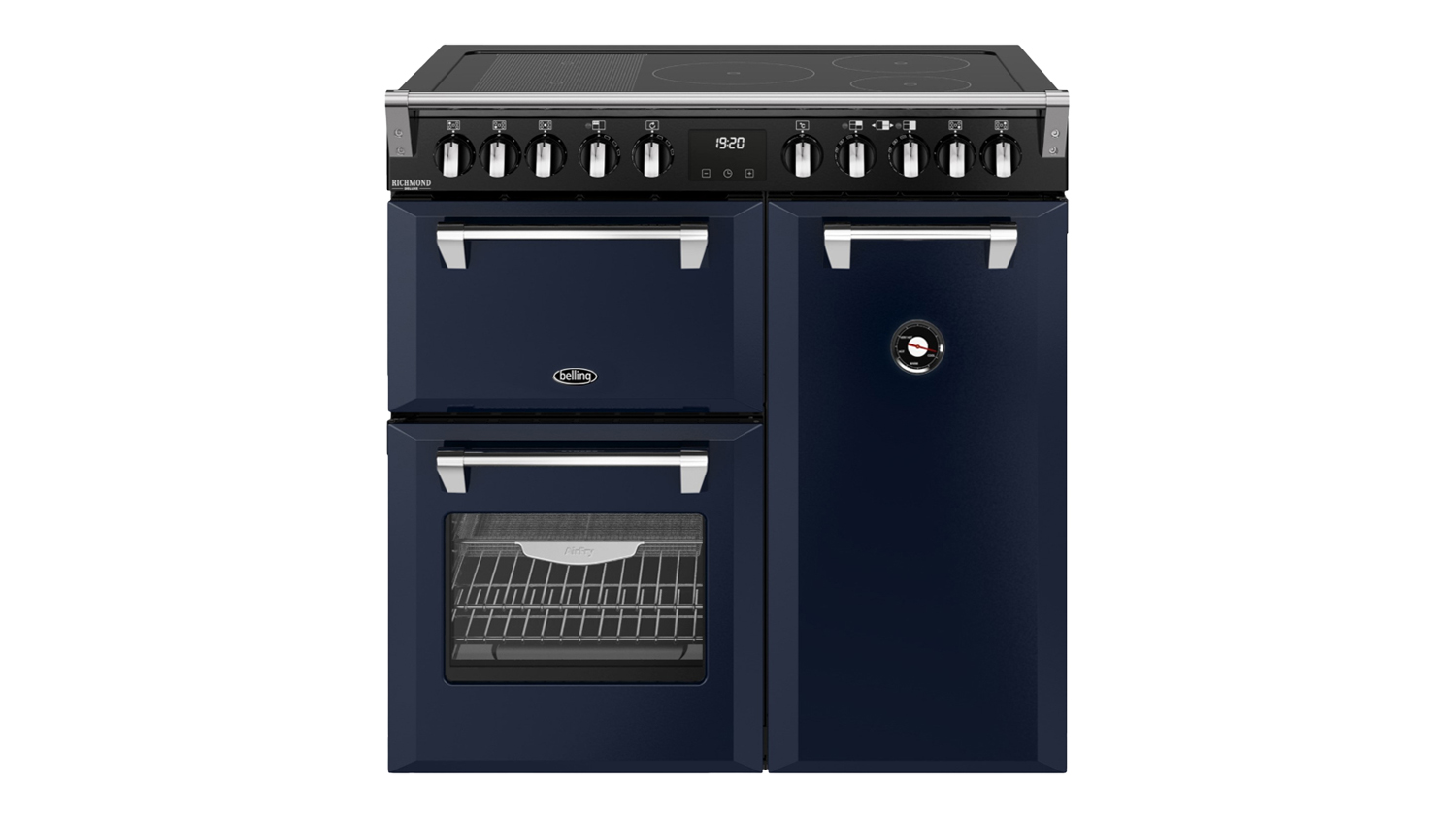 Front view of the Belling 90cm Freestanding Oven in Midnight Blue