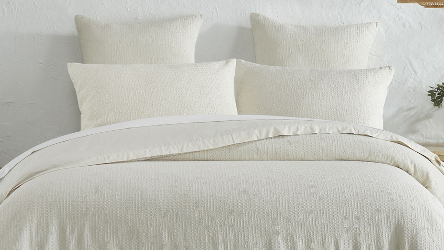 Tasman Waffle Natural Duvet Cover Set by L'Avenue