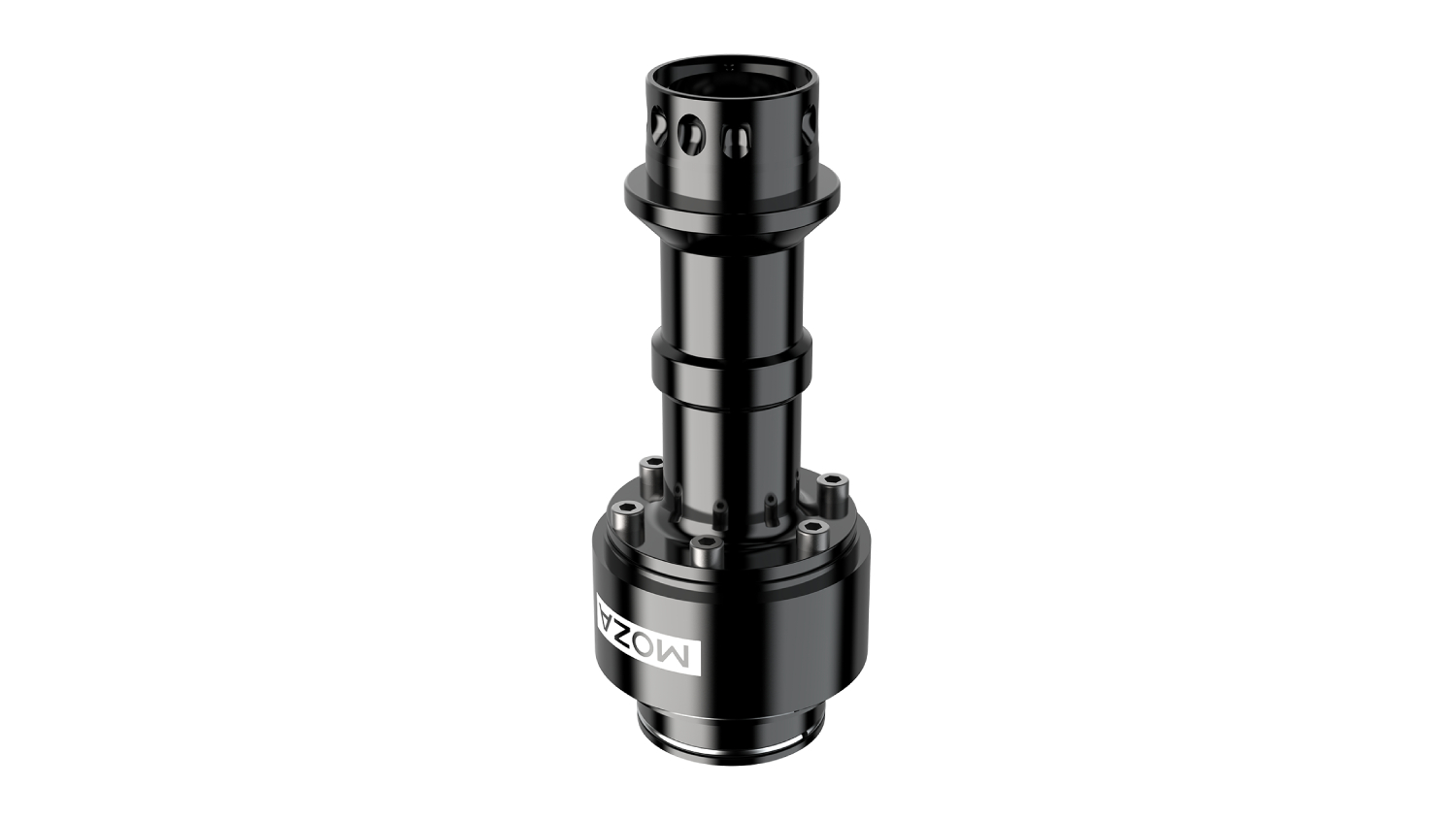 Black MOZA Racing extension rod with mounting bolts and a vented top