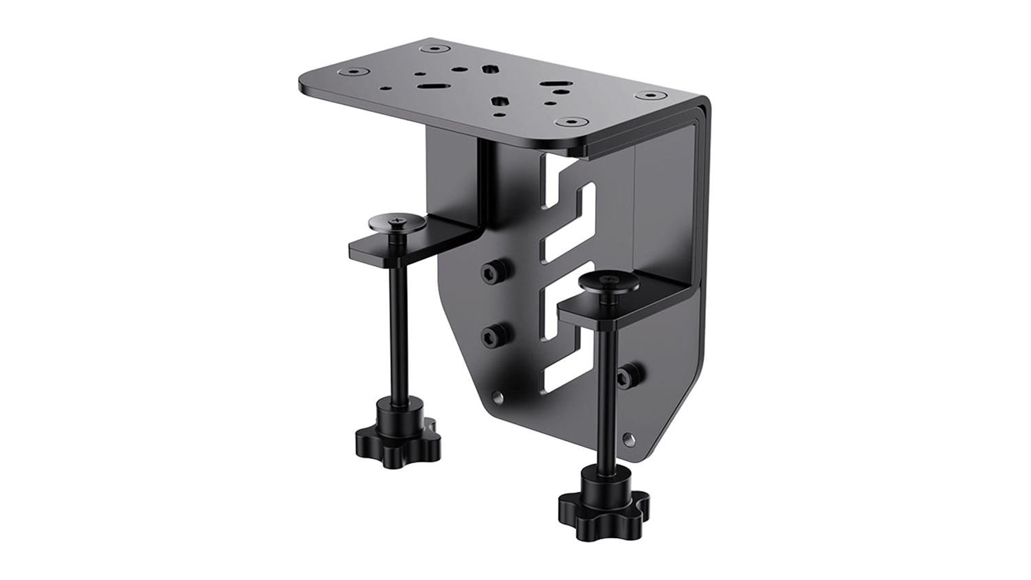MOZA flight base table clamp mount featuring adjustable height brackets and pre-drilled top plate