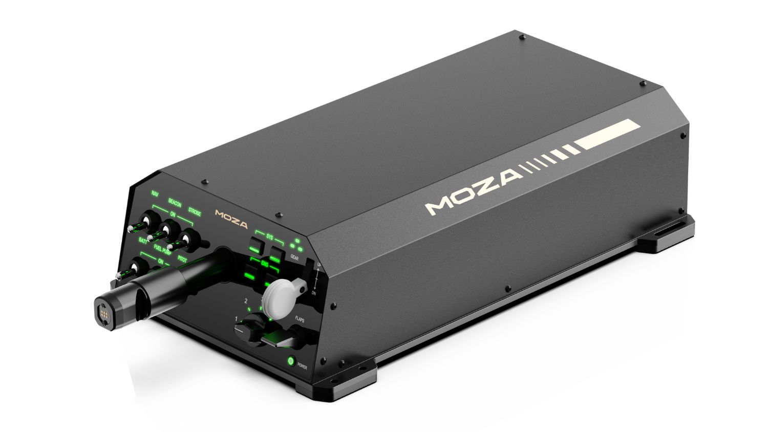 MOZA AY210 Force Feedback Yoke Base with illuminated switches and connectors
