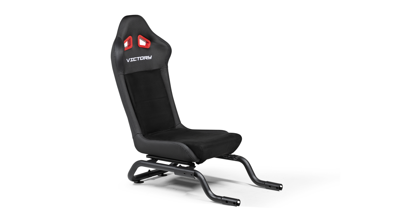 Black Next Level Racing Victory Seat with red-accented harness openings and a tubular metal frame