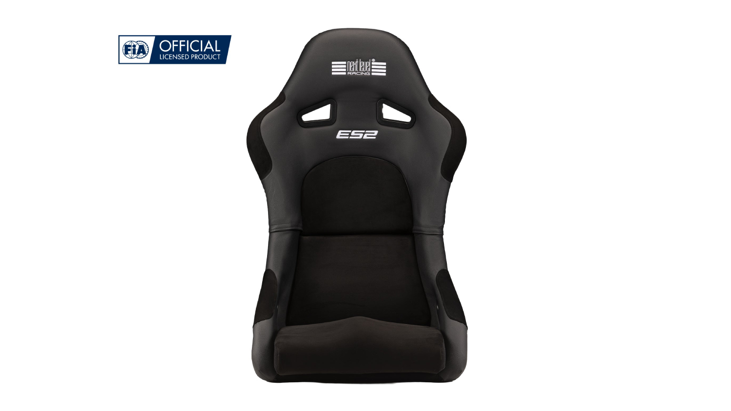 Front view of the Next Level Racing Elite Sim Racing Seat with an FIA Official Licensed Product badge