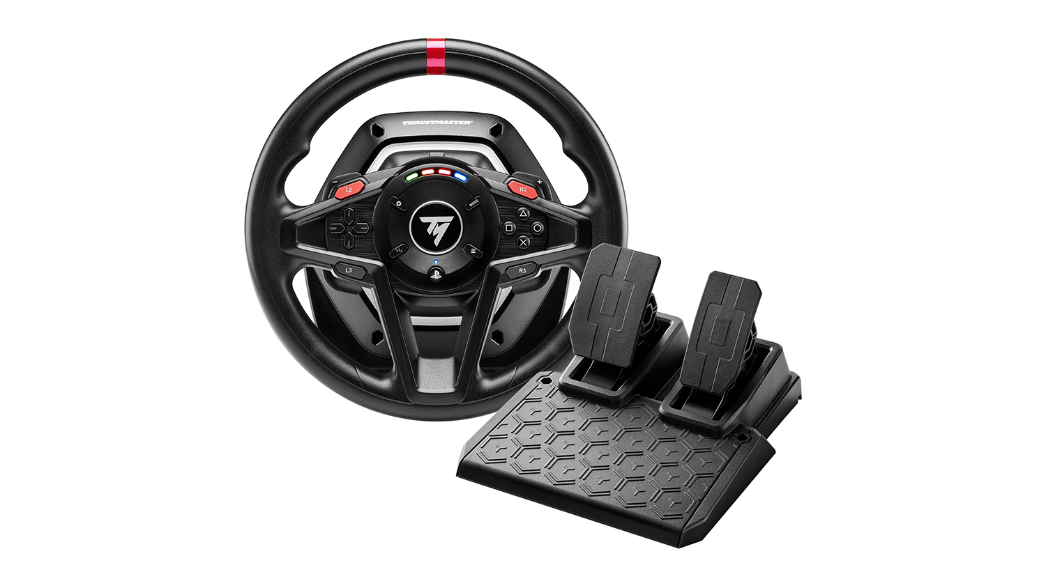 A side-by-side view of a Thrustmaster T128 Racing Simulation Controls