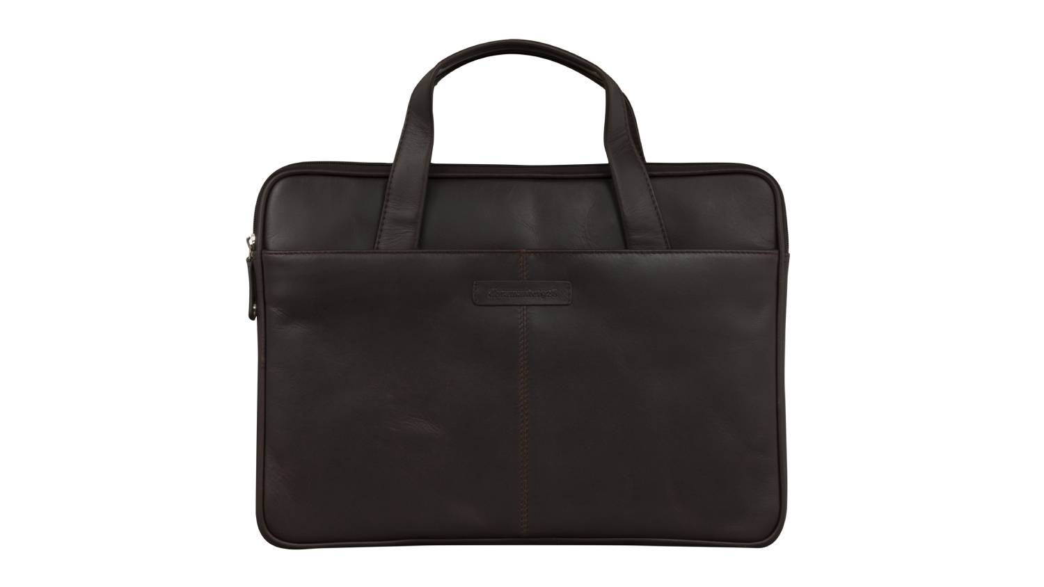 Front view of the dbramante Silkeborg laptop bag in Hunter Dark full-grain leather