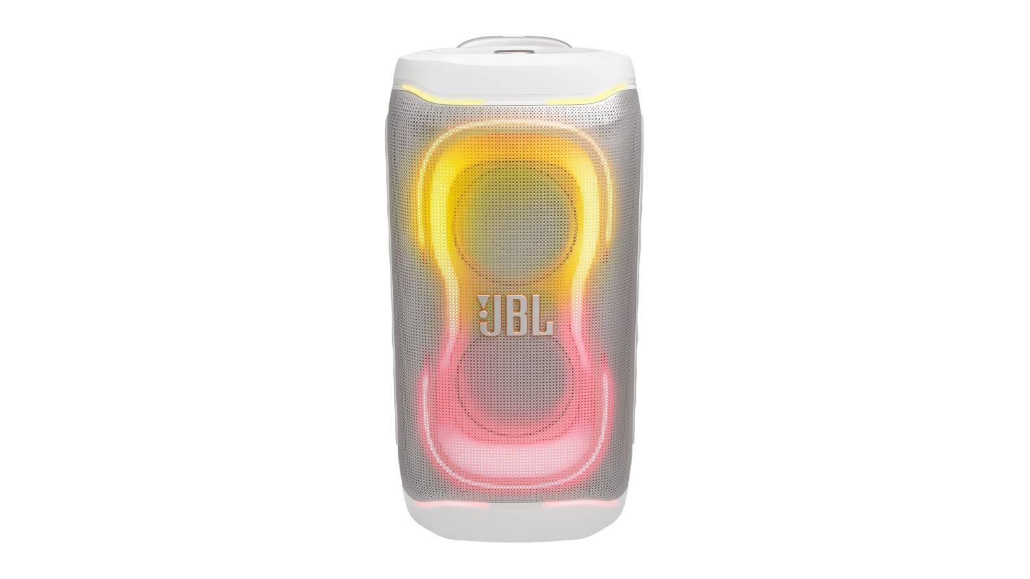 Front view of the JBL PartyBox 330 portable Bluetooth party speaker in white