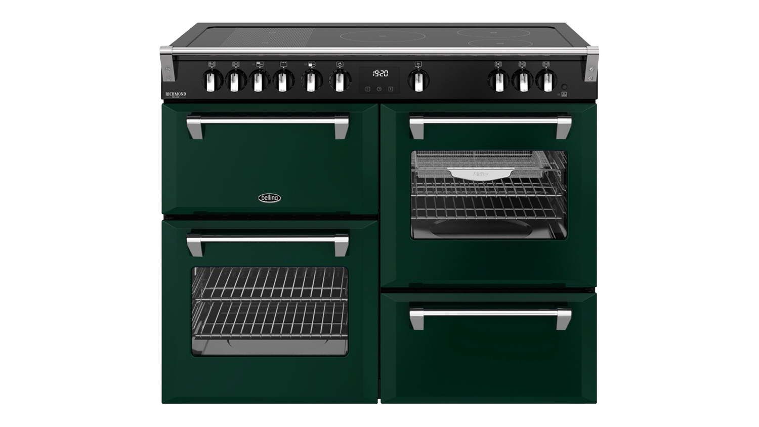 A full view of the Belling 110cm Freestanding Oven with 5 Zone Induction Cooktop