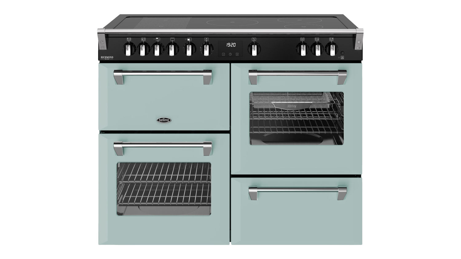 A full view of the Belling 110cm Freestanding Oven with 5 Zone Induction Cooktop