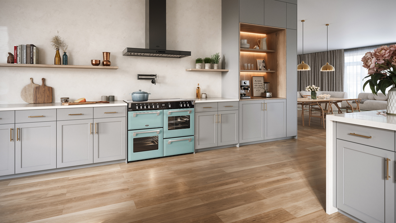 Belling 110cm Freestanding Oven with 5 Zone Induction Cooktop - Seafoam Blue (BRDX110INDSFB/Colour Boutique Richmond Deluxe Series)