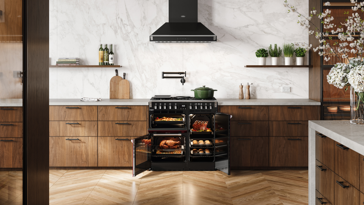 Belling 90cm Dual Fuel Freestanding Oven with 5 Burner Gas Cooktop - Garnet Red (BRDX90DFGAR/Colour Boutique Richmond Deluxe Series)