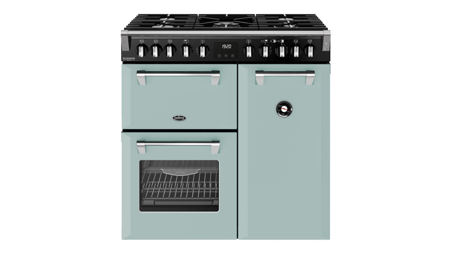A Belling 90cm Dual Fuel Freestanding Oven with 5 Burner Gas Cooktop
