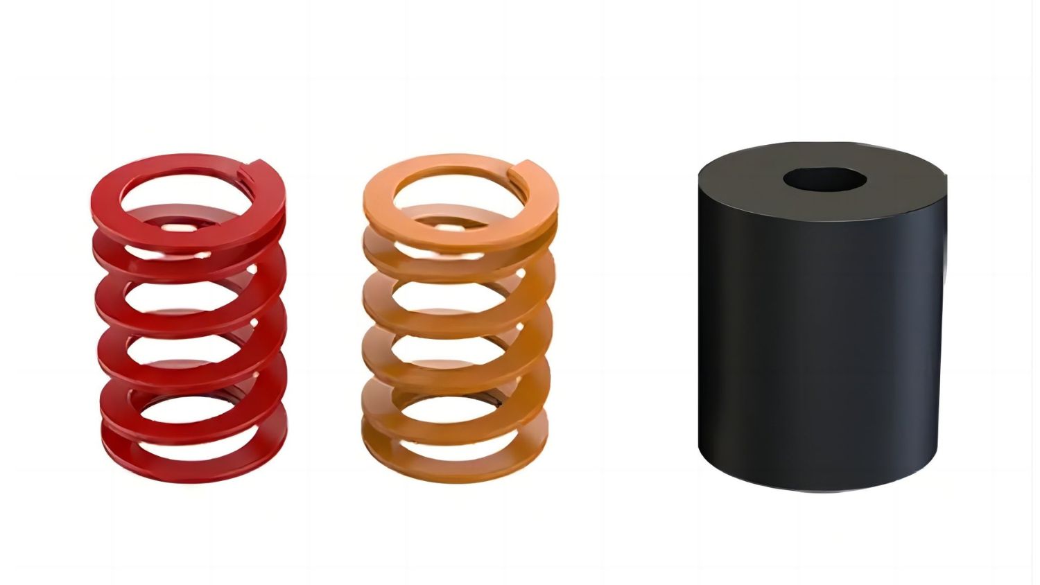 MOZA Racing SRP-P Pedal Accessory Kit with red and orange compression springs beside a black cylindrical spacer