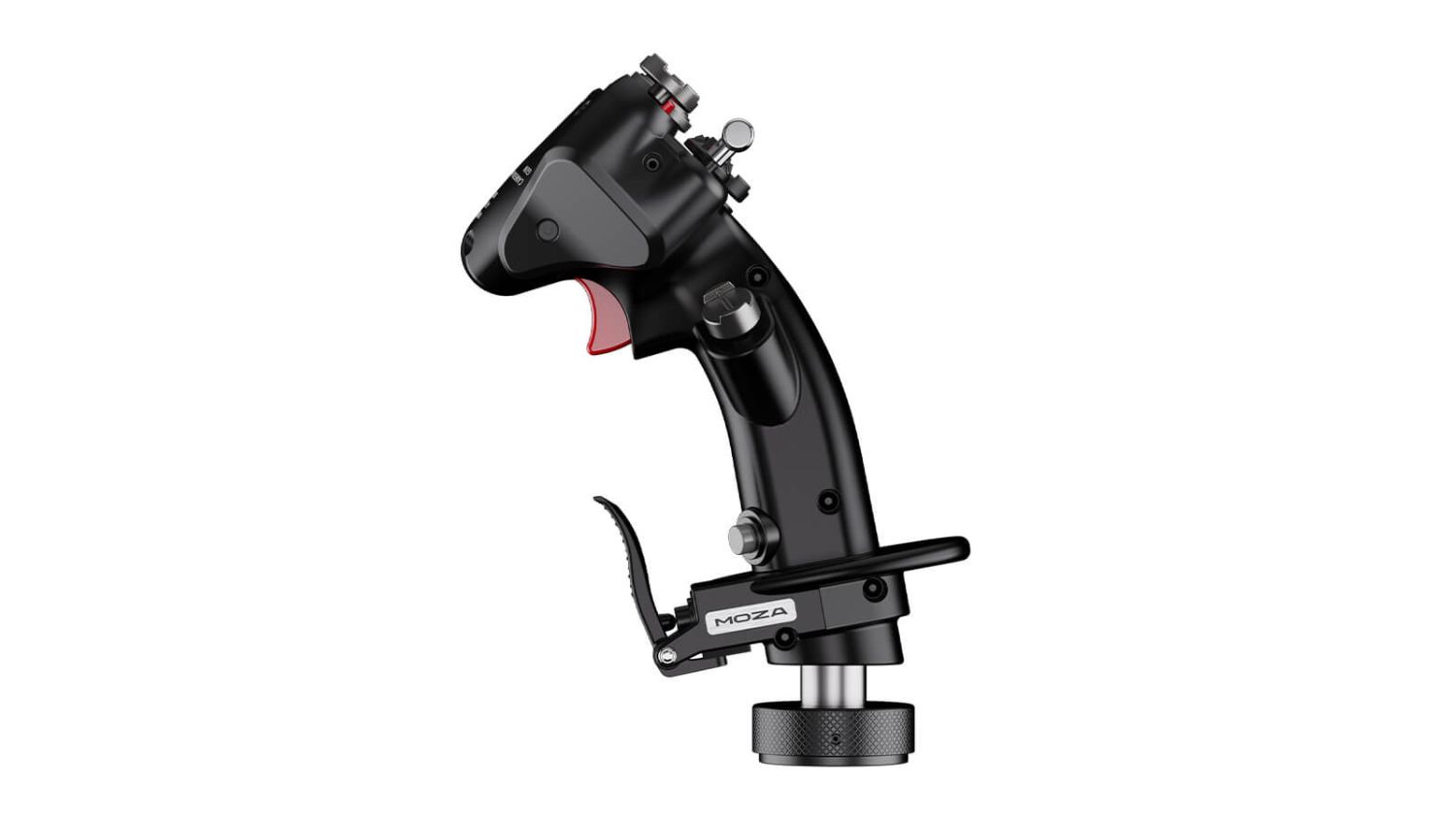 MOZA MH16 Flightstick with trigger, throttle lever, and adjustable desktop mounting base