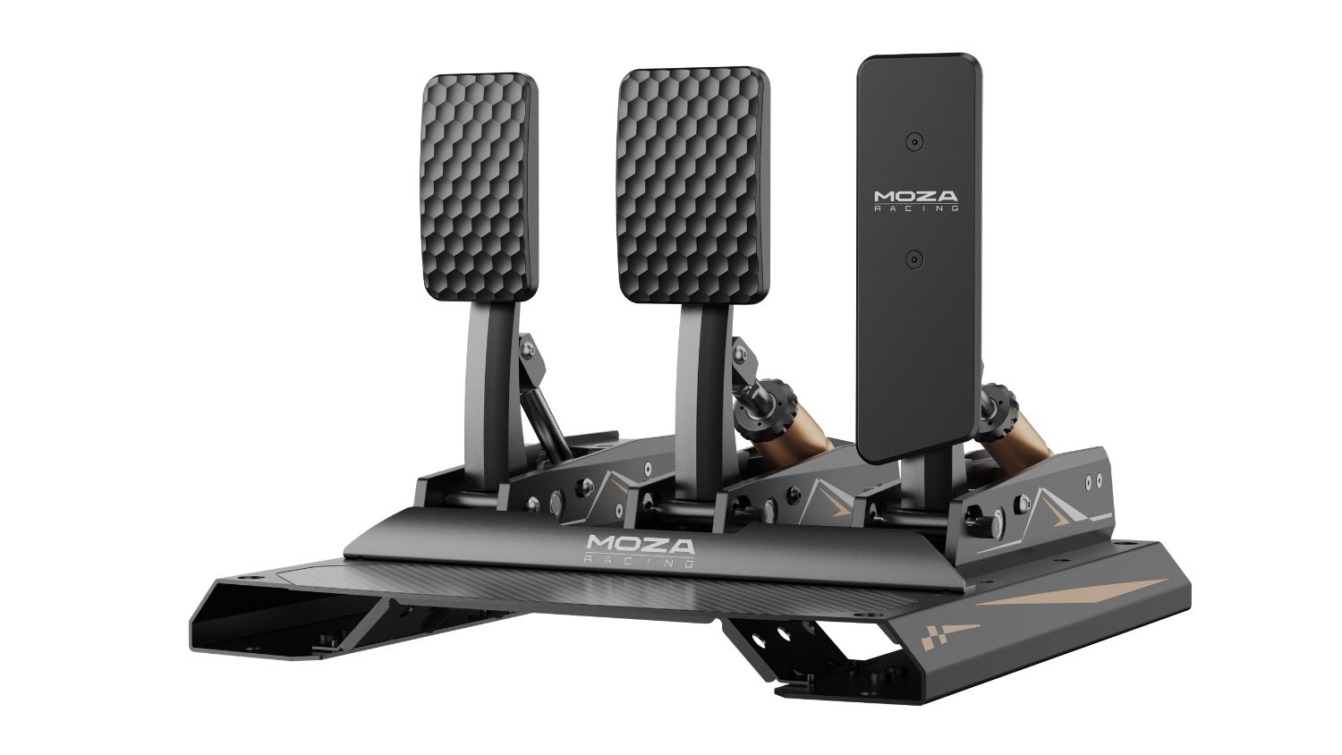 MOZA Racing CRP2 sim racing pedals with full-length throttle plate and adjustable load cell pedal setup
