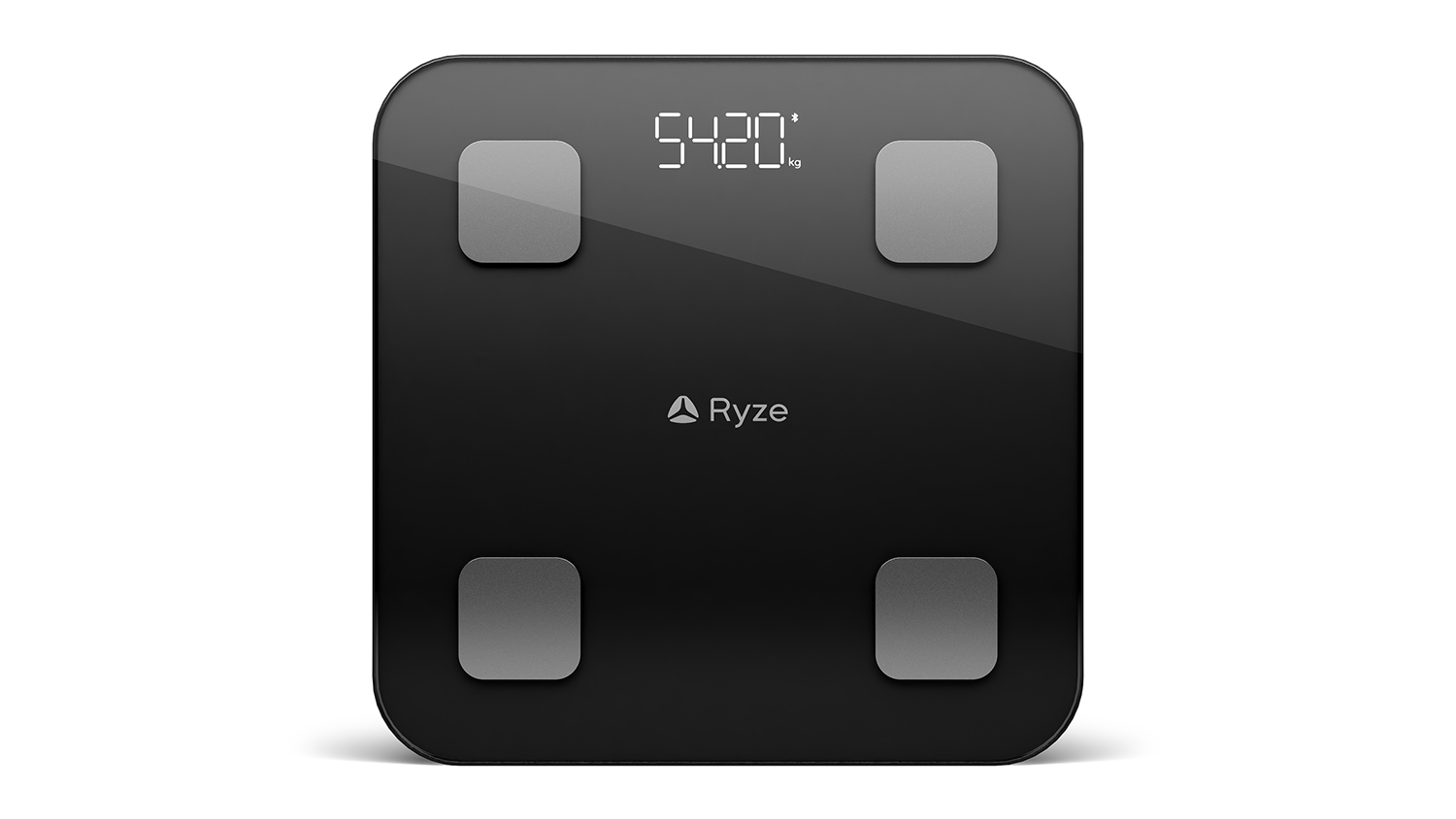 Top-down view of the black Ryze Basic Smart Body Glass Scale with LED display