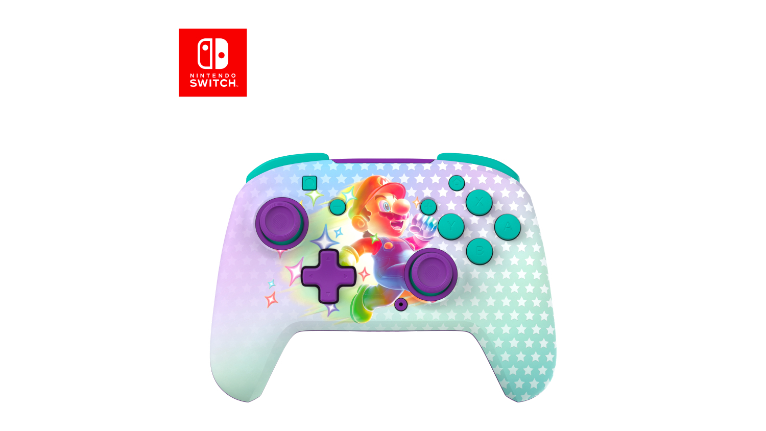 A front view of a Turtle Beach Rematch Wireless Glow-In-The-Dark Controller for Nintendo Switch