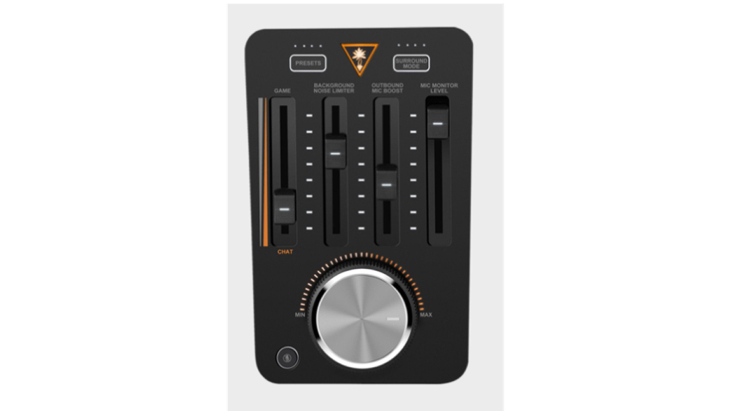 Turtle Beach Elite Pro T.A.C gaming audio controller with volume knob, sliders, and microphone audio controls