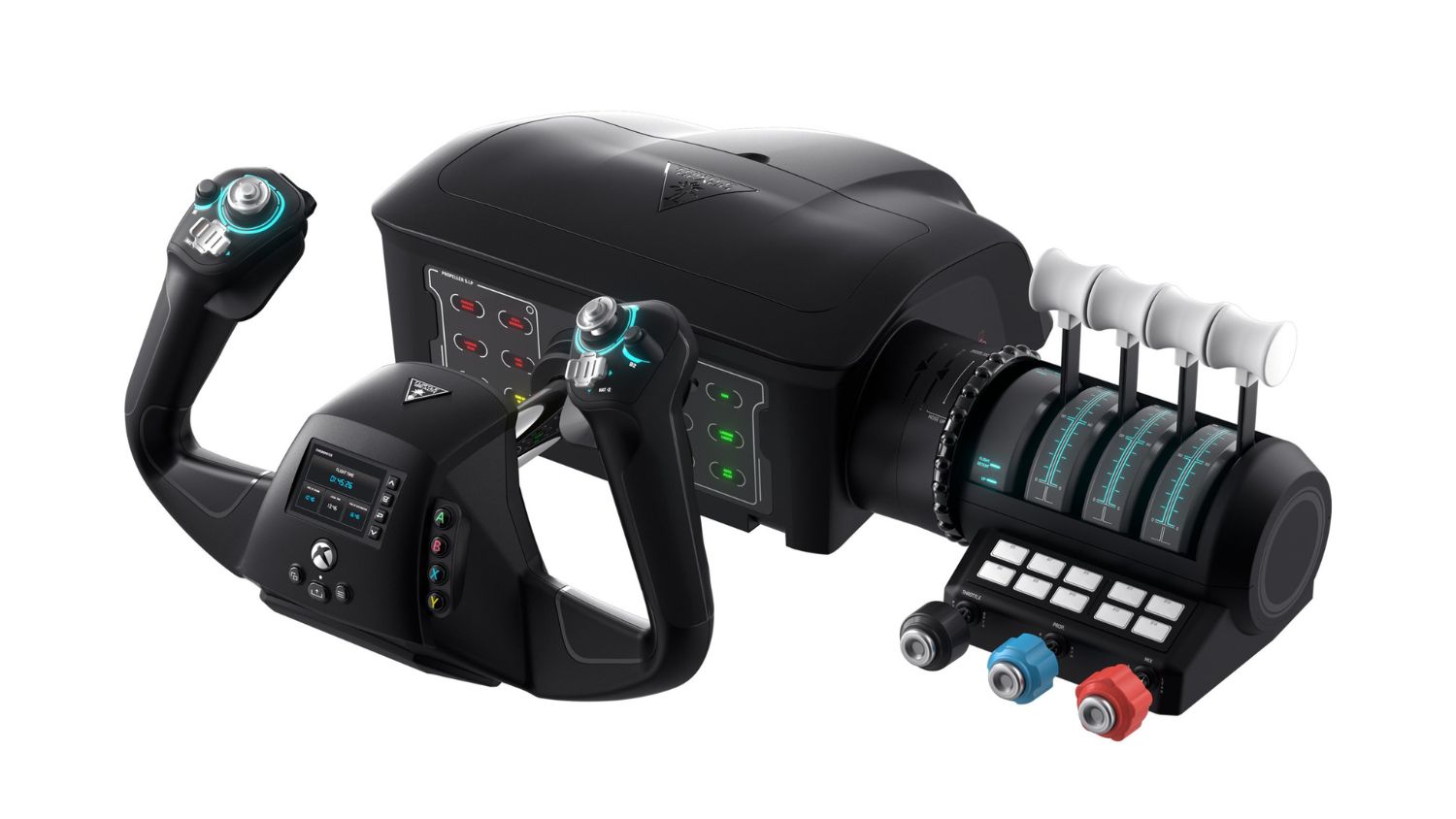 Turtle Beach Flight Control System with yoke, throttle quadrant, and illuminated control panel