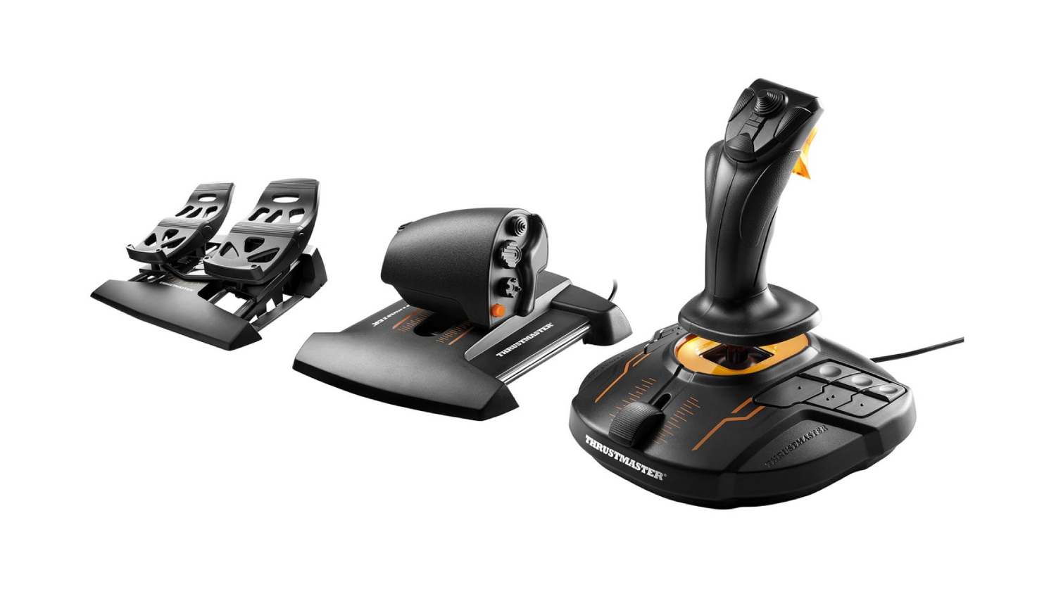 Thrustmaster T.16000M FCS Flight Pack with joystick, throttle, and rudder pedals