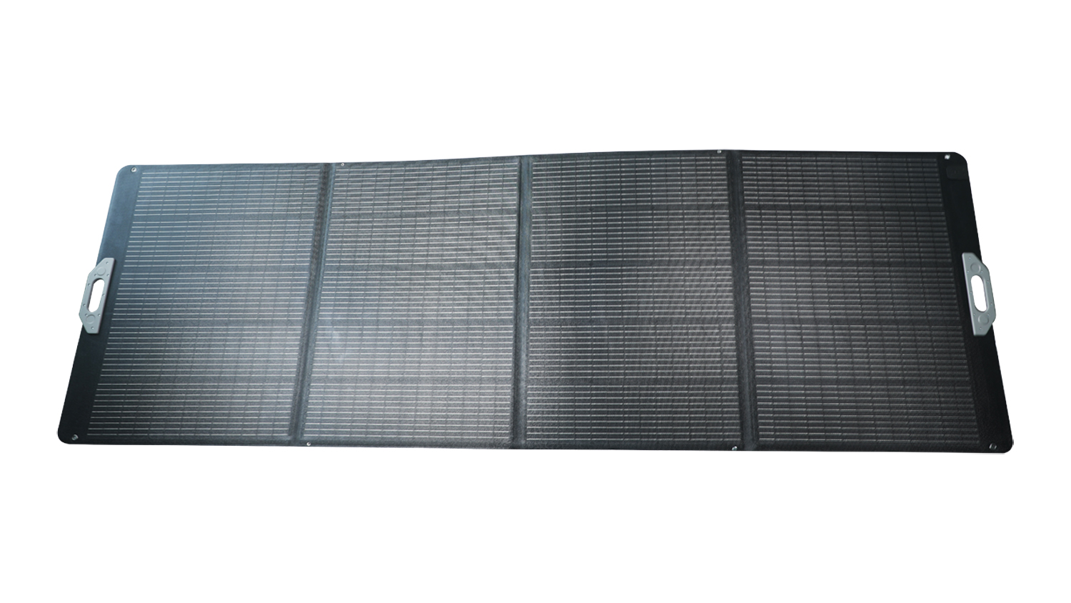 Powerguard foldable solar panel, fully unfolded, showing four connected panels with carrying handles on each side