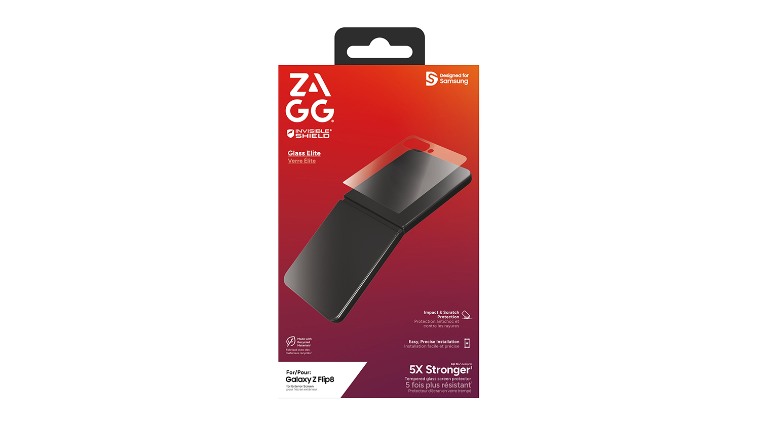 Retail box of the Zagg Glass Elite Screen Protector for Samsung Galaxy Z Flip8