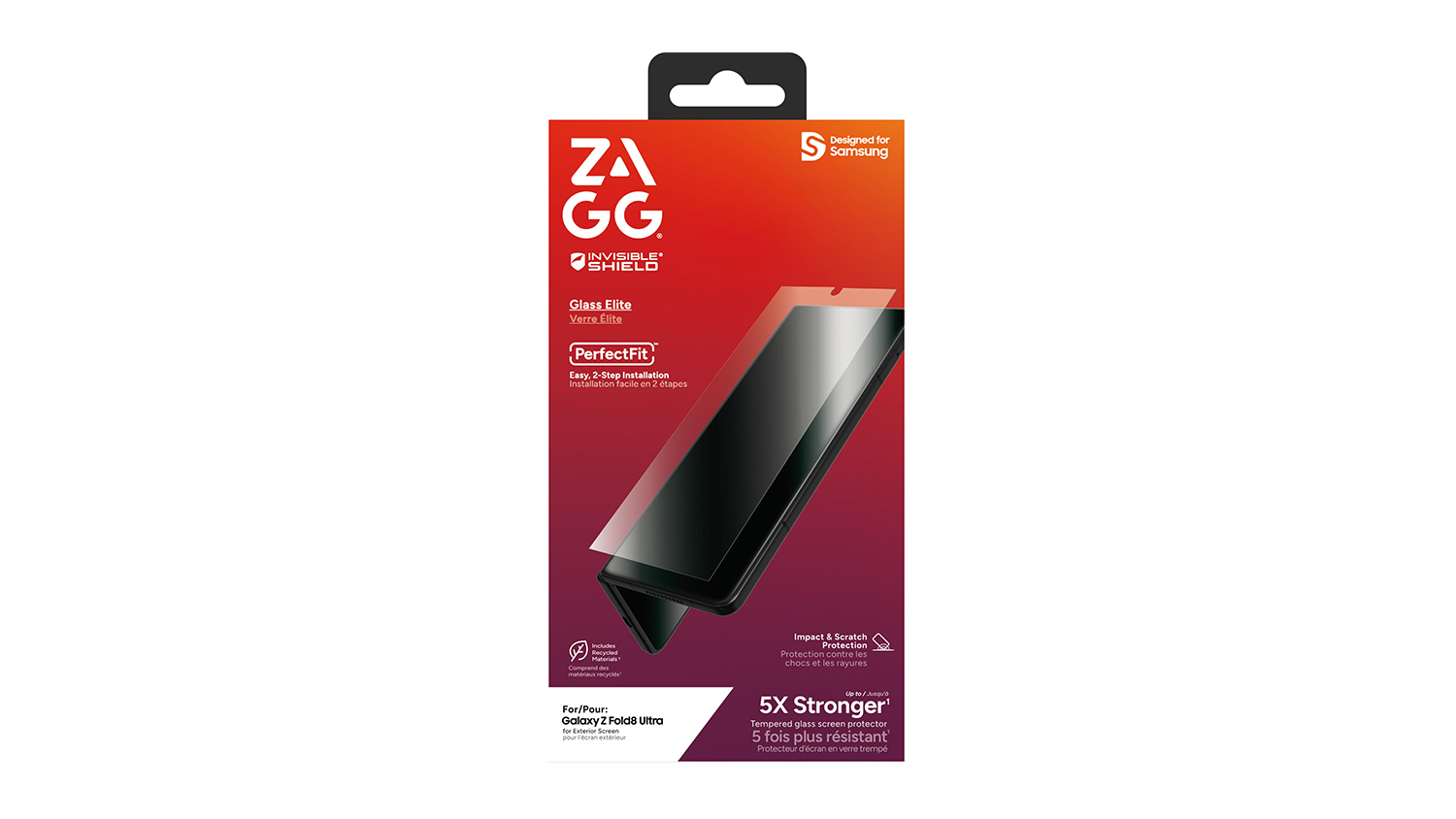 Retail box of the Zagg Glass Elite Screen Protector for Samsung Galaxy Z Fold8 Ultra