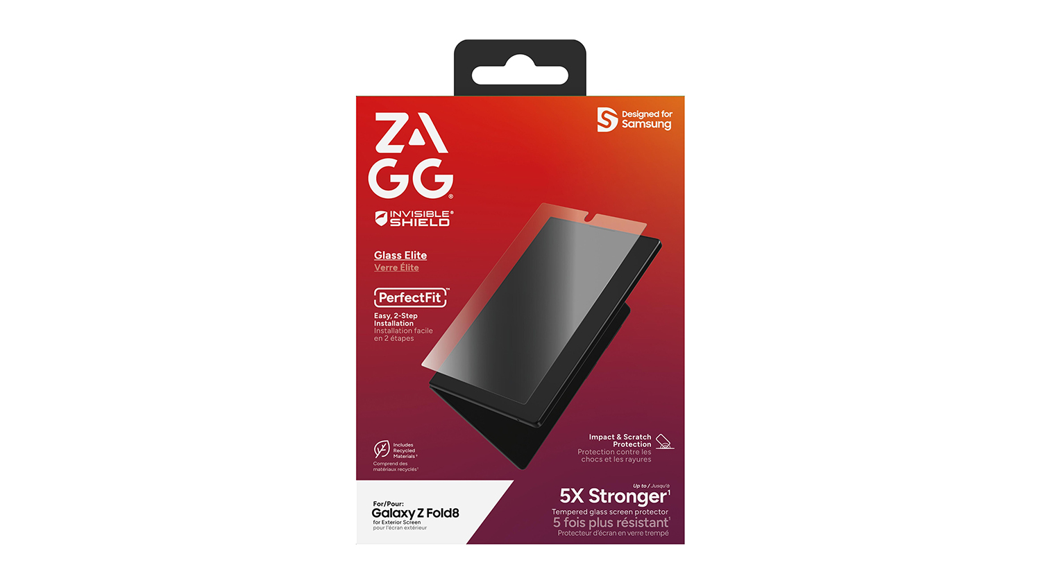 Retail box of the Zagg Glass Elite Screen Protector for Samsung Galaxy Z Fold8