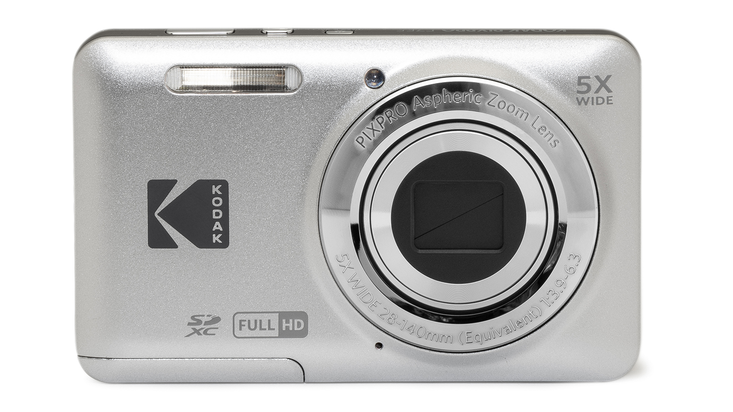 Front view of a silver Kodak Pixpro FZ55 Digital Zoom Camera