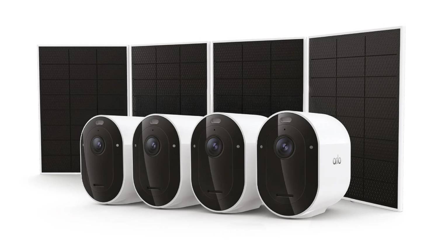 Arlo Pro 6 2K outdoor wire-free security camera bundle with four cameras and matching solar panels