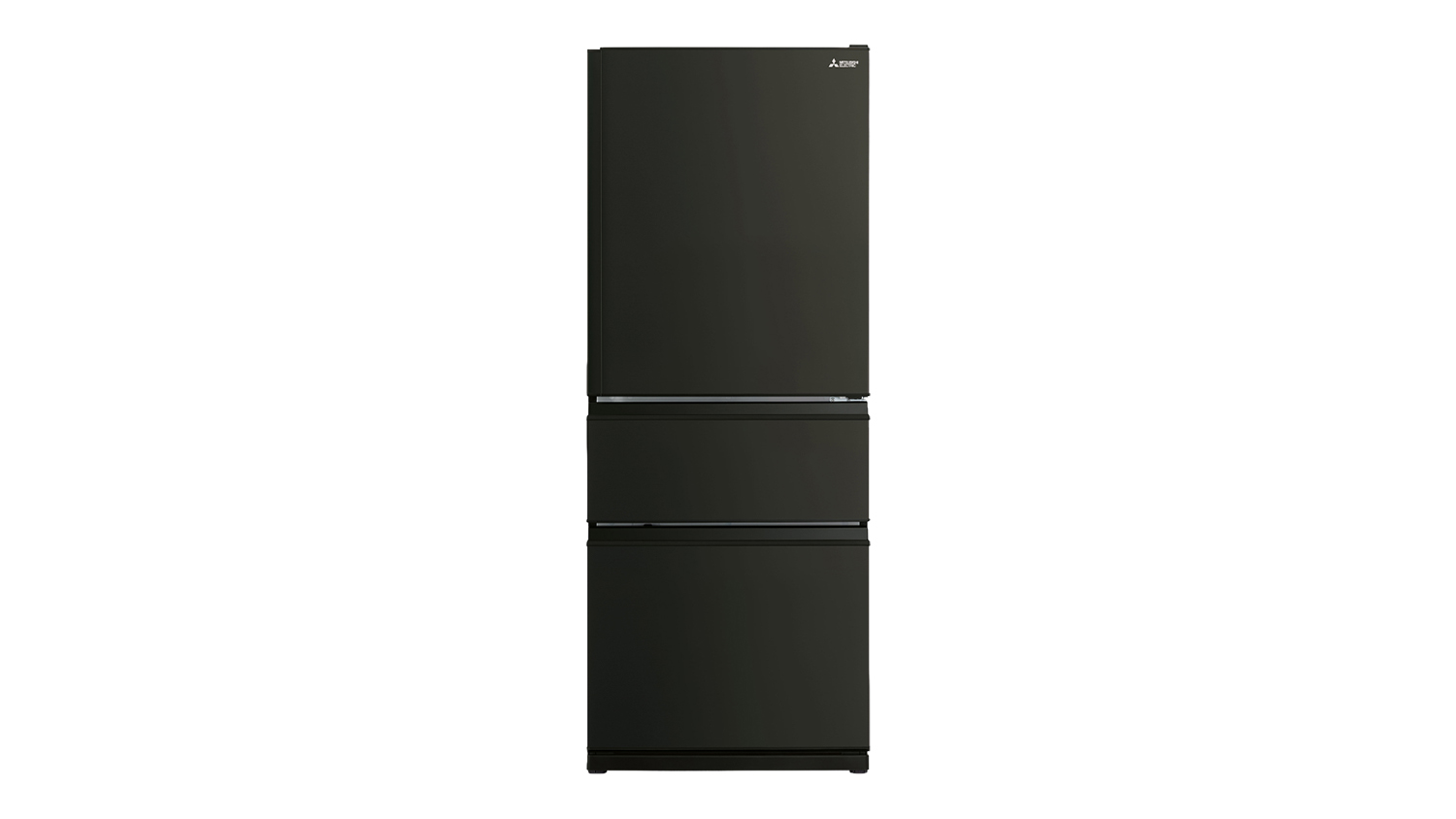 Mitsubishi 450L Matte Black multi-drawer fridge freezer, front view on white background