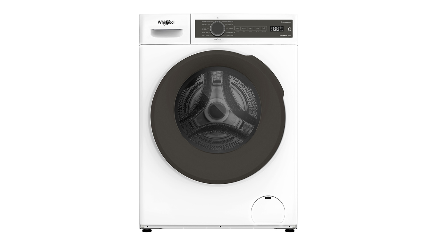 Whirlpool 8kg washer and 4.5kg dryer combo in white, shown from the front