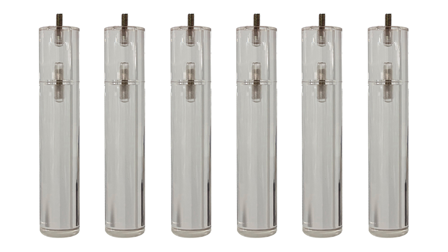 Pack of six Majestic Motion bed legs by Mlily in acrylic finish, featuring tapered wooden construction