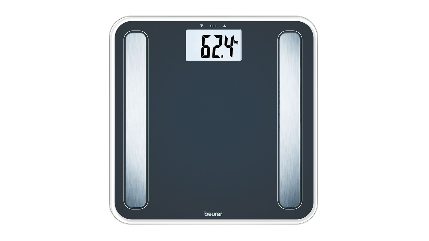 A grey Beurer BF183 Digital Glass Body Fat Bathroom Scale