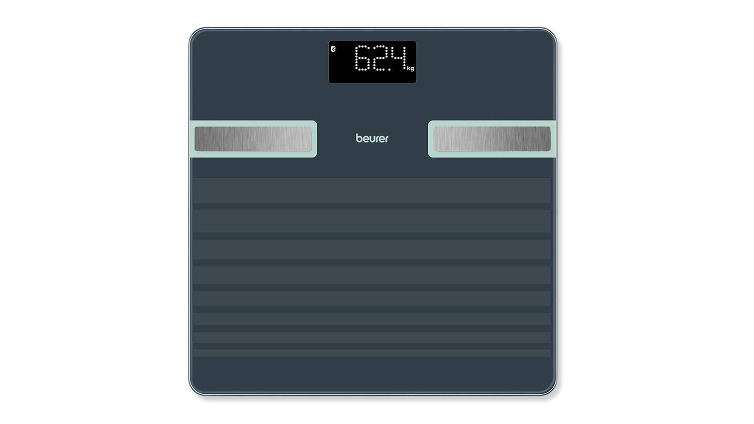 A grey Beurer BF451 Bluetooth Glass Body Fat Bathroom Scale