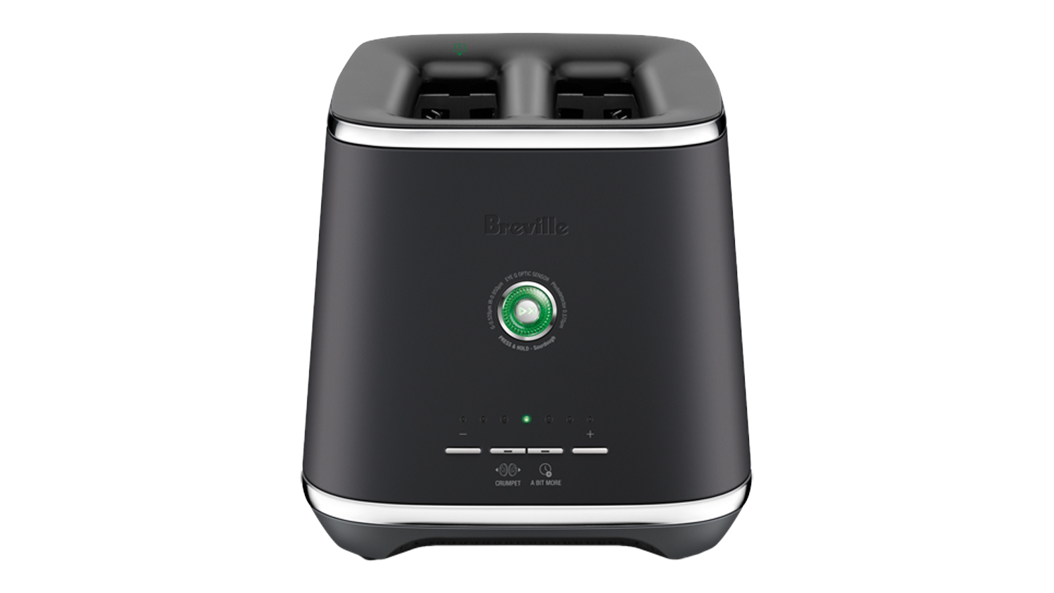 A Breville the Eye Q 850 Auto 2 Slice Toaster in a sleek black truffle finish