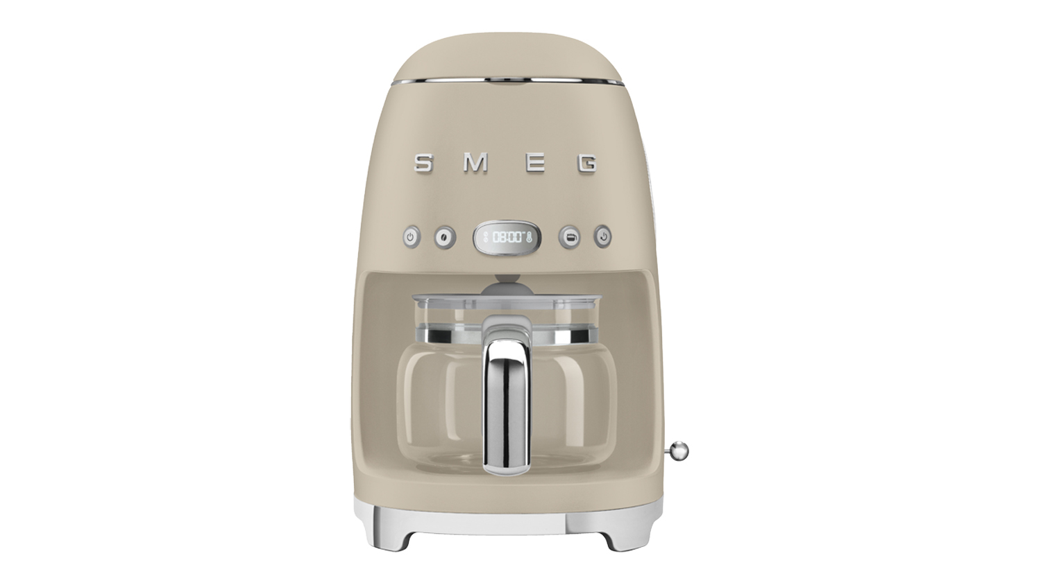 Front view of the Smeg 50's Style drip filter coffee machine in Moonlight
