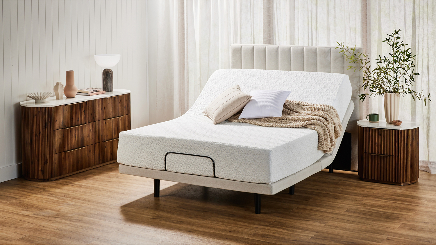 Majestic Motion Restore Extra Long Single Adjustable Base by Mlily with the head and back sections elevated