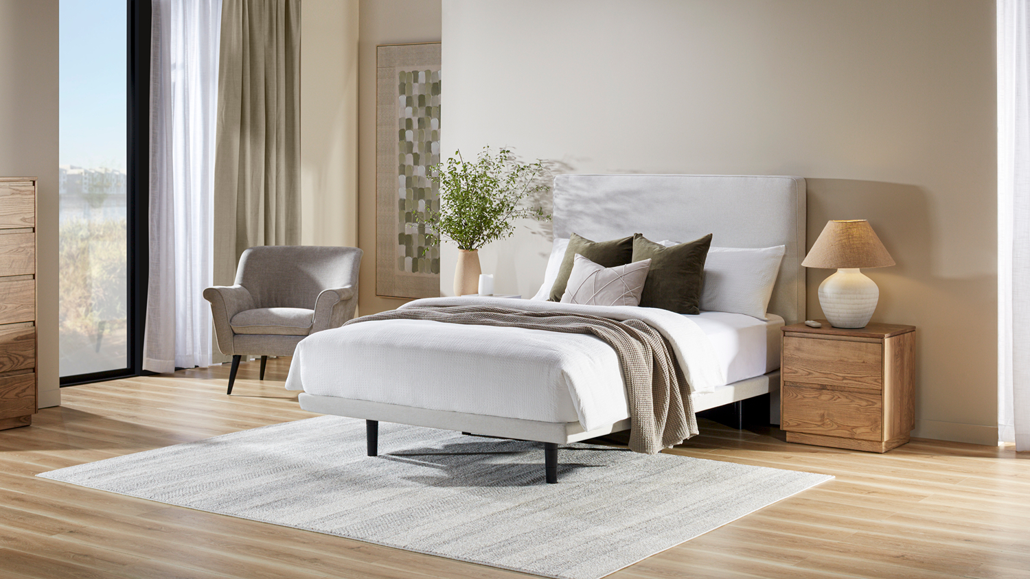 Majestic Motion Restore Queen Adjustable Base displayed in a contemporary bedroom