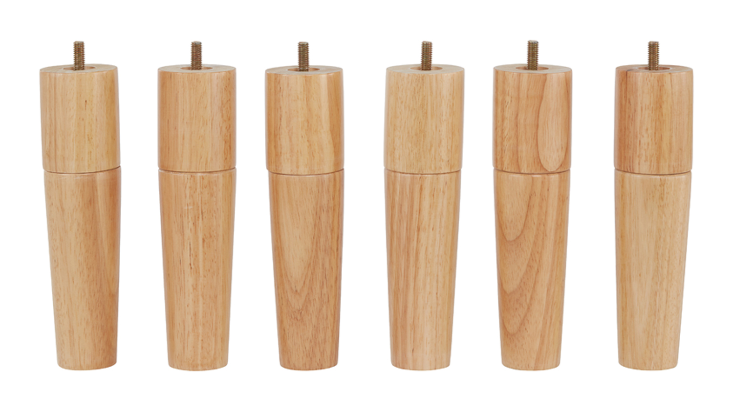 Pack of six Majestic Motion bed legs by Mlily in a natural oak finish, featuring tapered wooden construction