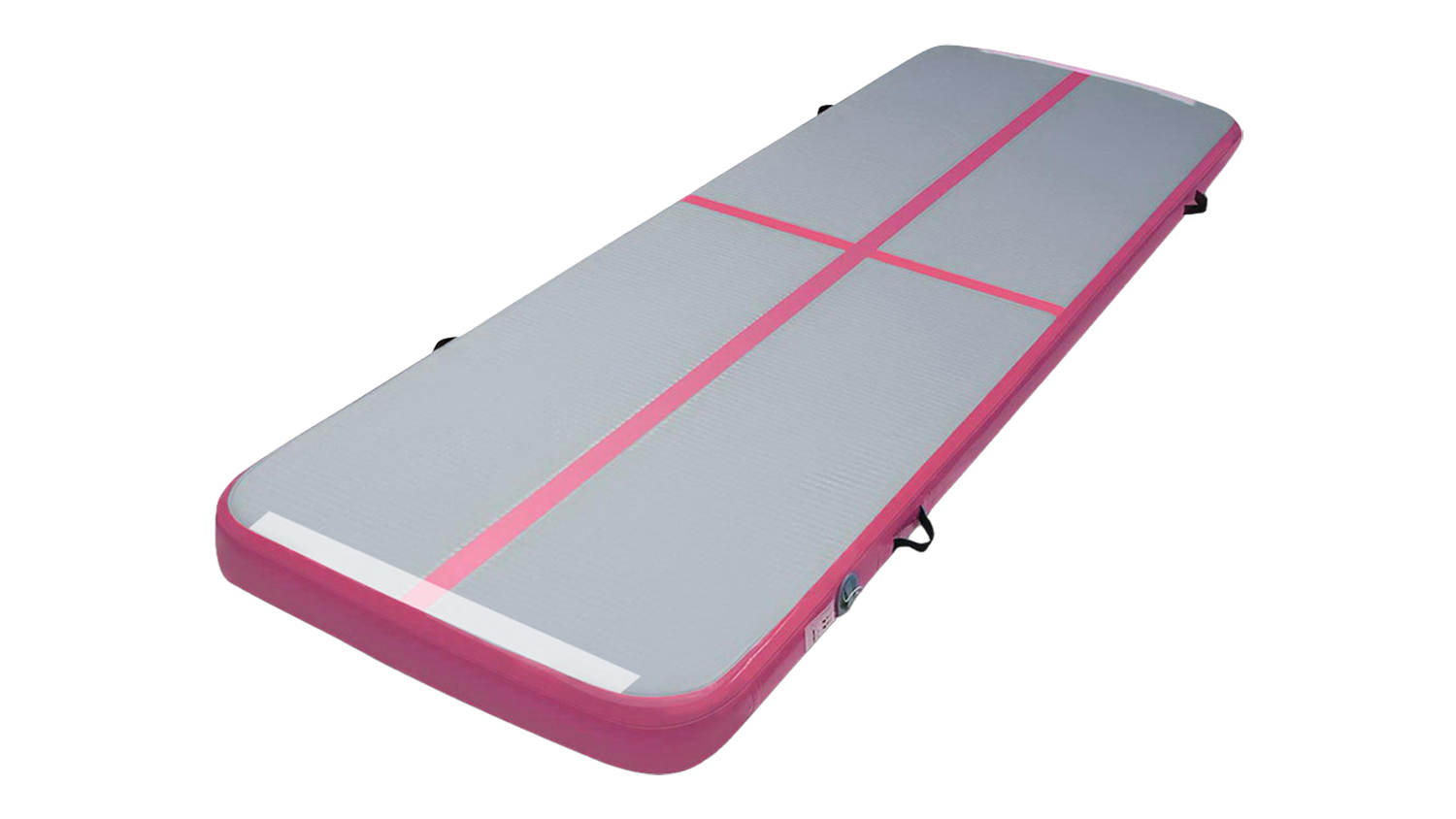 Grey TSB Living inflatable gymnastics air track mat with pink sides and centre guide markings
