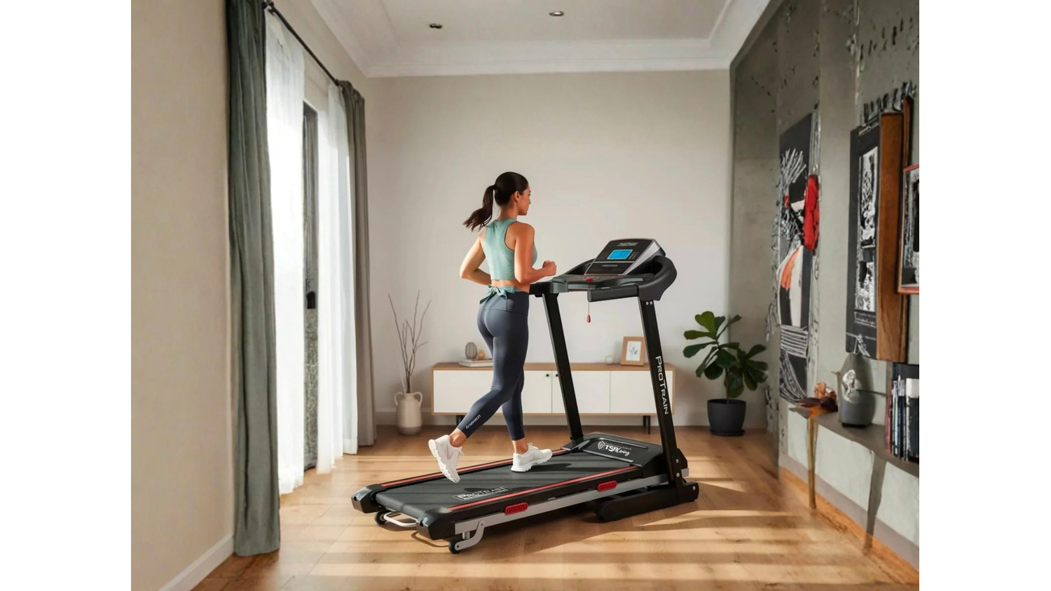 PROTRAIN Quick Folding Home Gym Treadmill with Incline 42cm - Black