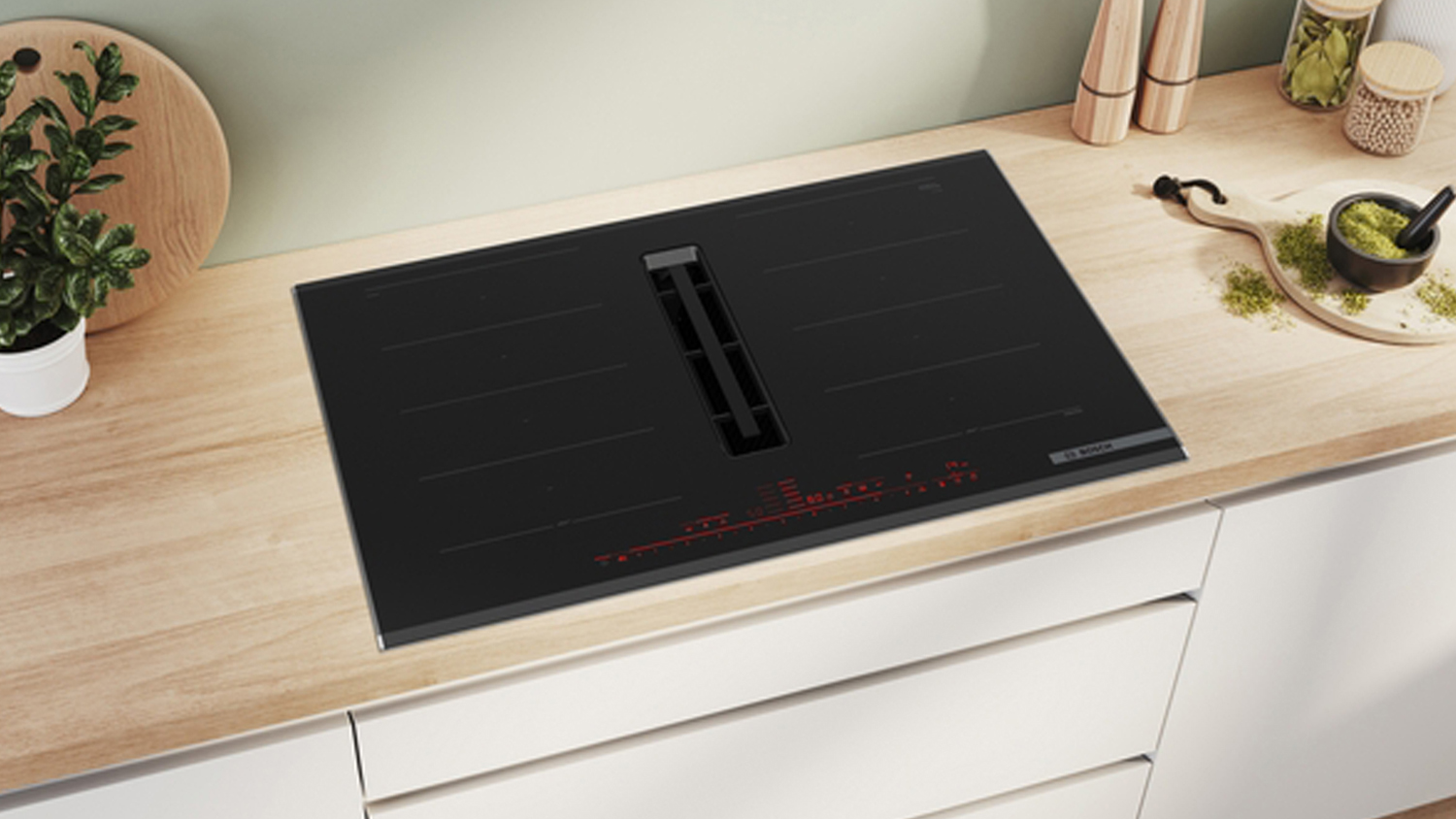 Bosch Series 8 80cm 4 Zone Induction Cooktop with Downdraft Rangehood - Black (PXX875D67E)