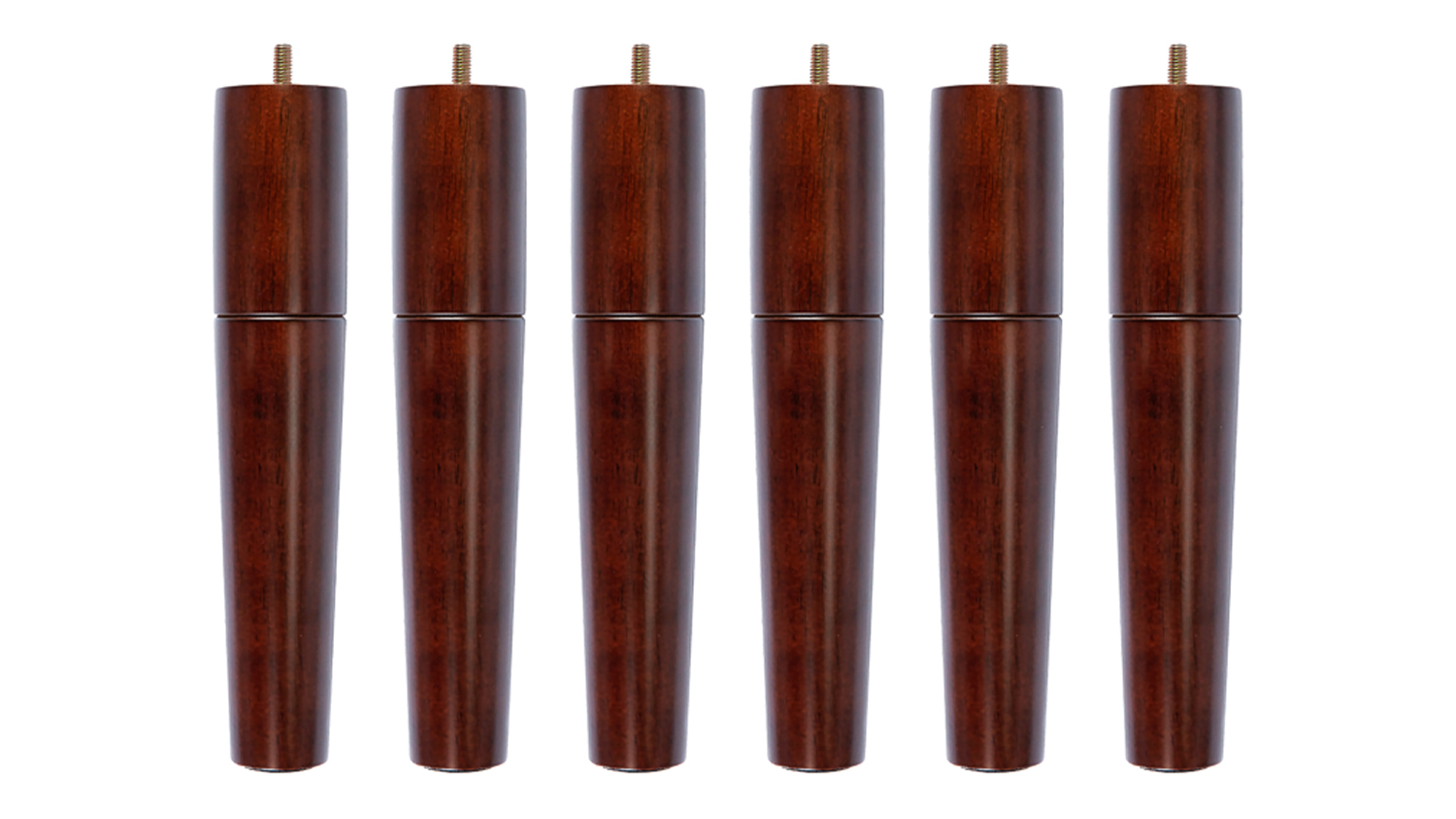 Pack of six Majestic Motion bed legs by Mlily in a rosewood finish, featuring tapered wooden construction