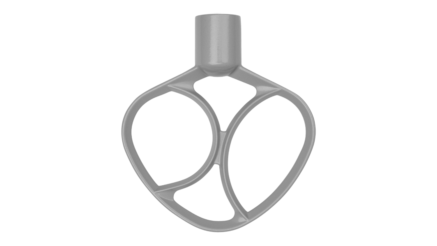 Grey Smeg flat beater attachment for stand mixers, featuring an open, geometric design with a durable finish