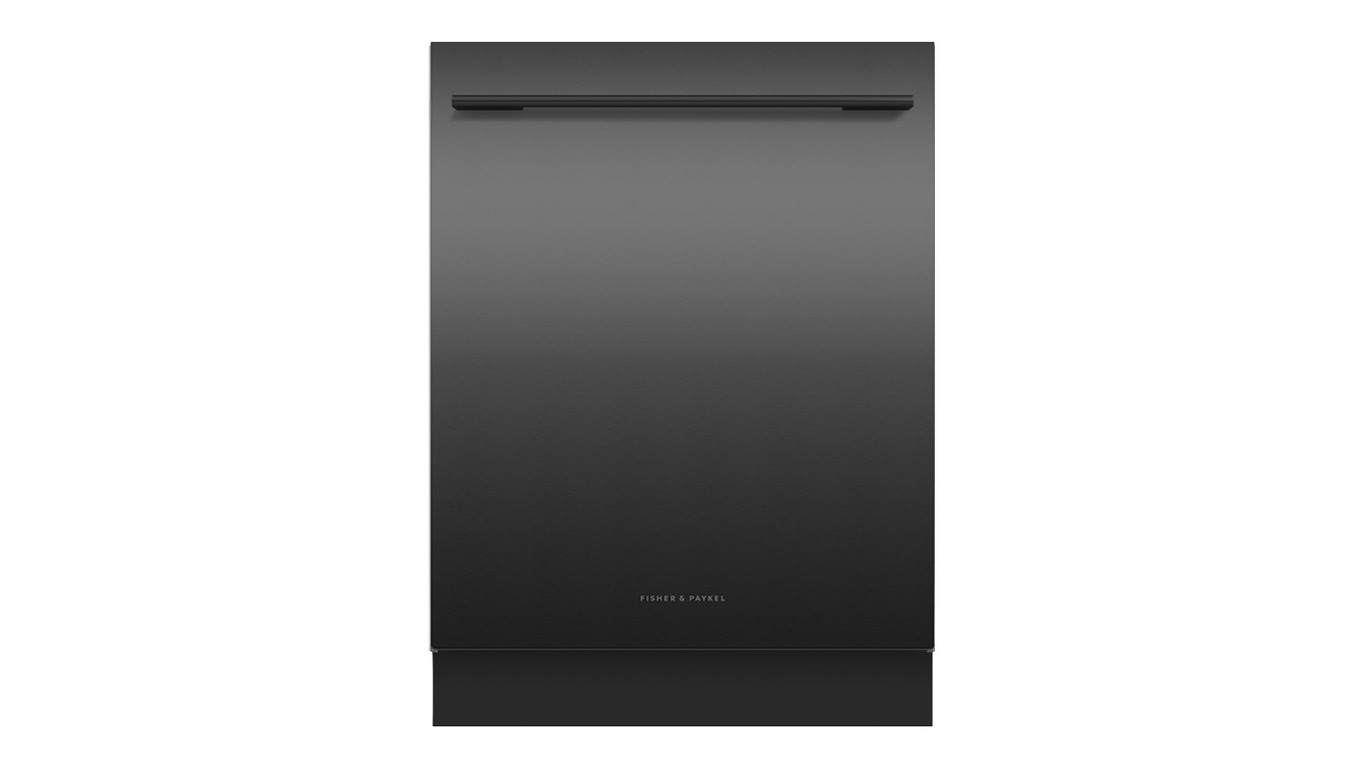 Product-only view of the Fisher & Paykel Series 7 built-under smart dishwasher in black stainless steel