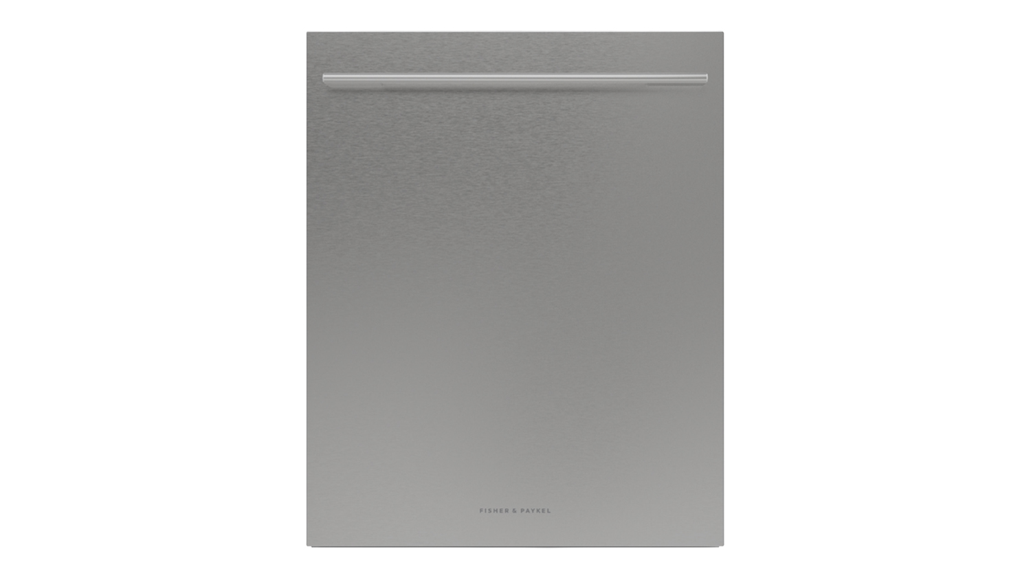 Front view of the Fisher & Paykel Series 9 dishwasher showcasing its stainless steel exterior