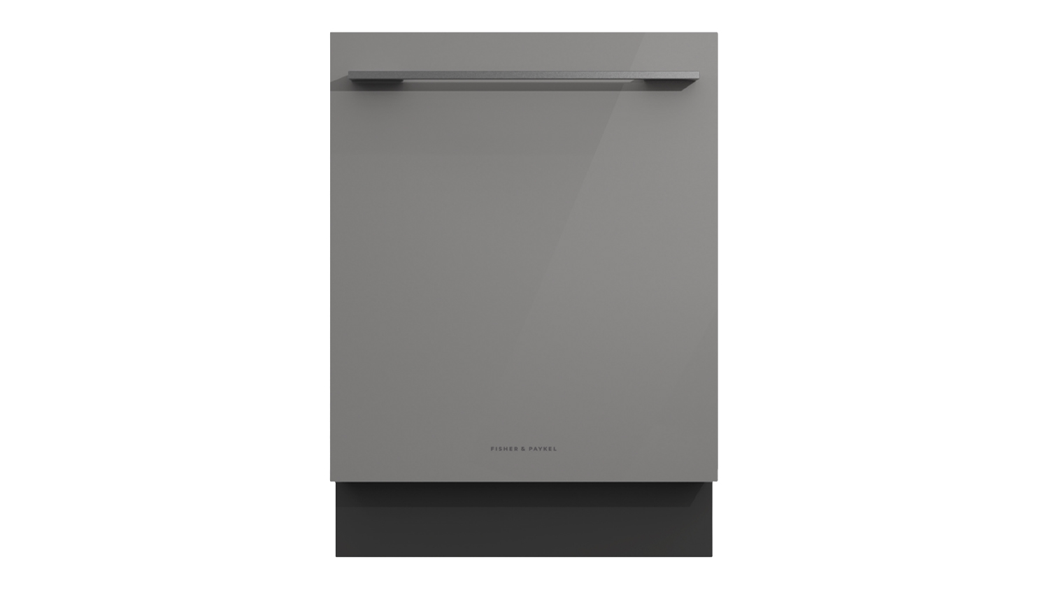 Product-only view of the Fisher & Paykel Series 7 built-under smart dishwasher in grey glass