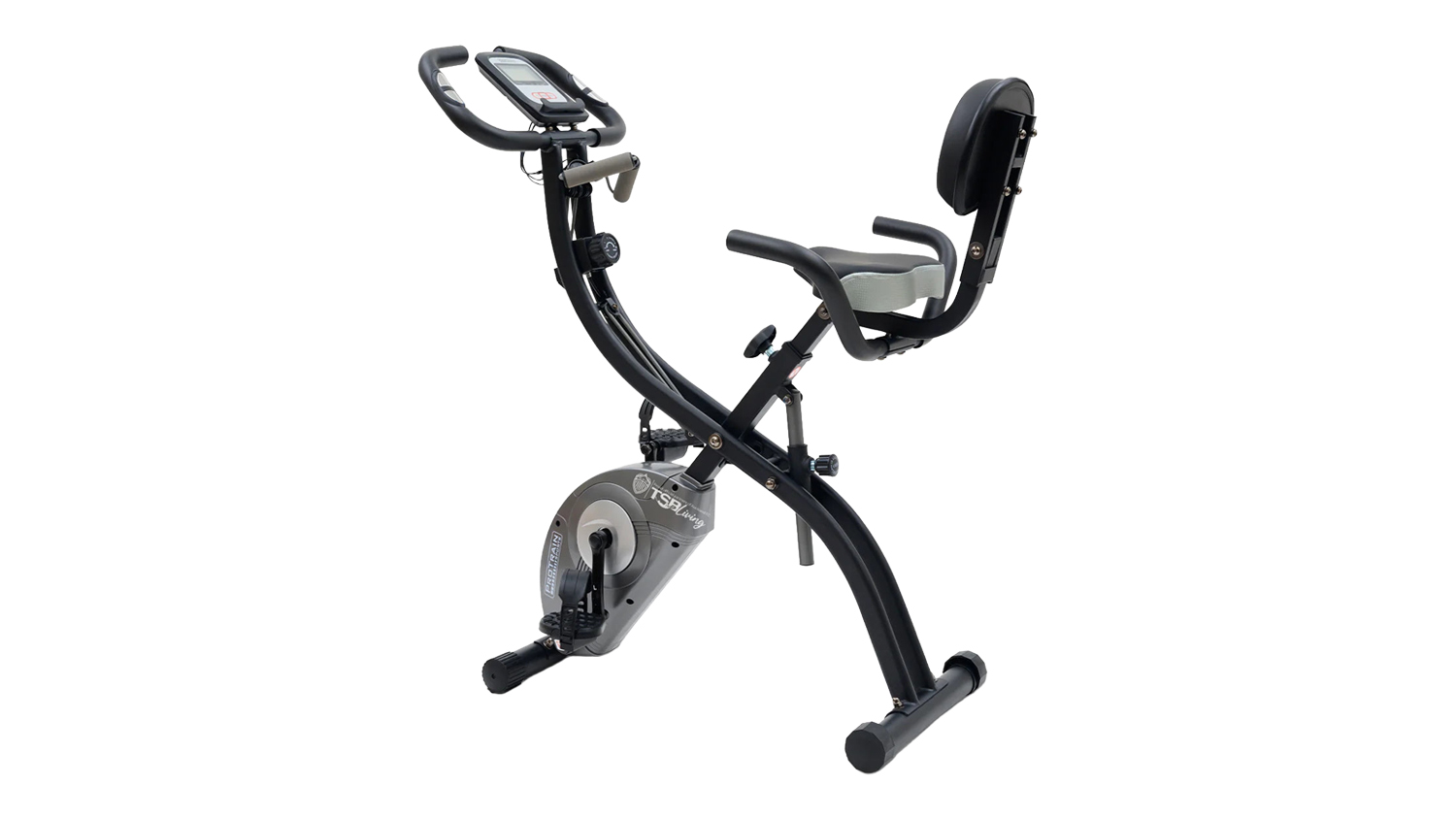 A left view of the PROTRAIN X-Bike Folding Recumbent Bike with Rope & Silent Magnetic System