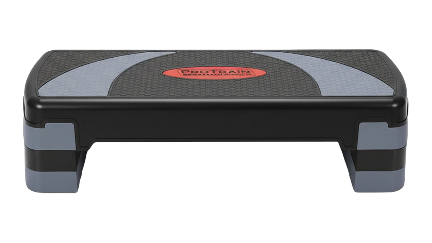 Adjustable black and grey PROTRAIN 3-Level Aerobic Step Bench with a textured surface