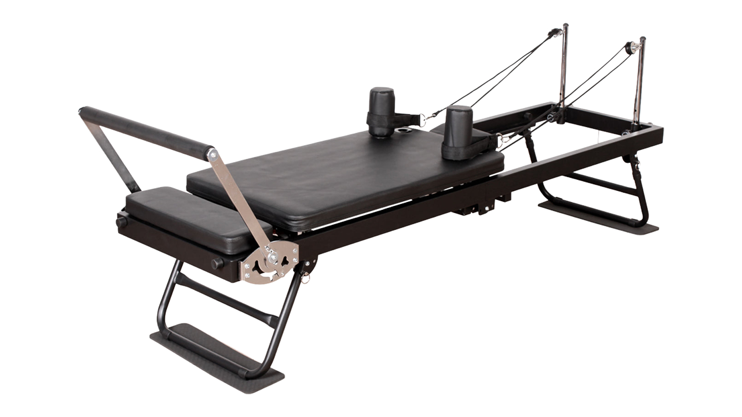 A full side view of the PROTRAIN Reformer Pilates Device with Headrest